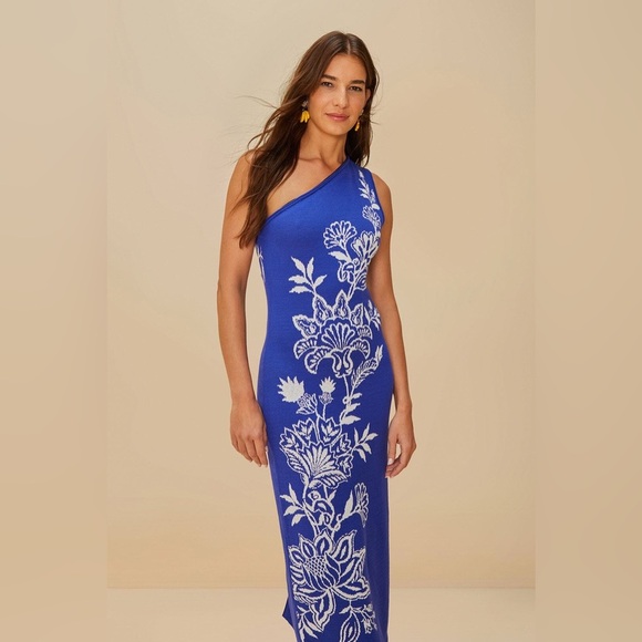 Farm Rio: Blue Garden Knit Midi Dress Beautiful Blue! - Picture 7 of 13